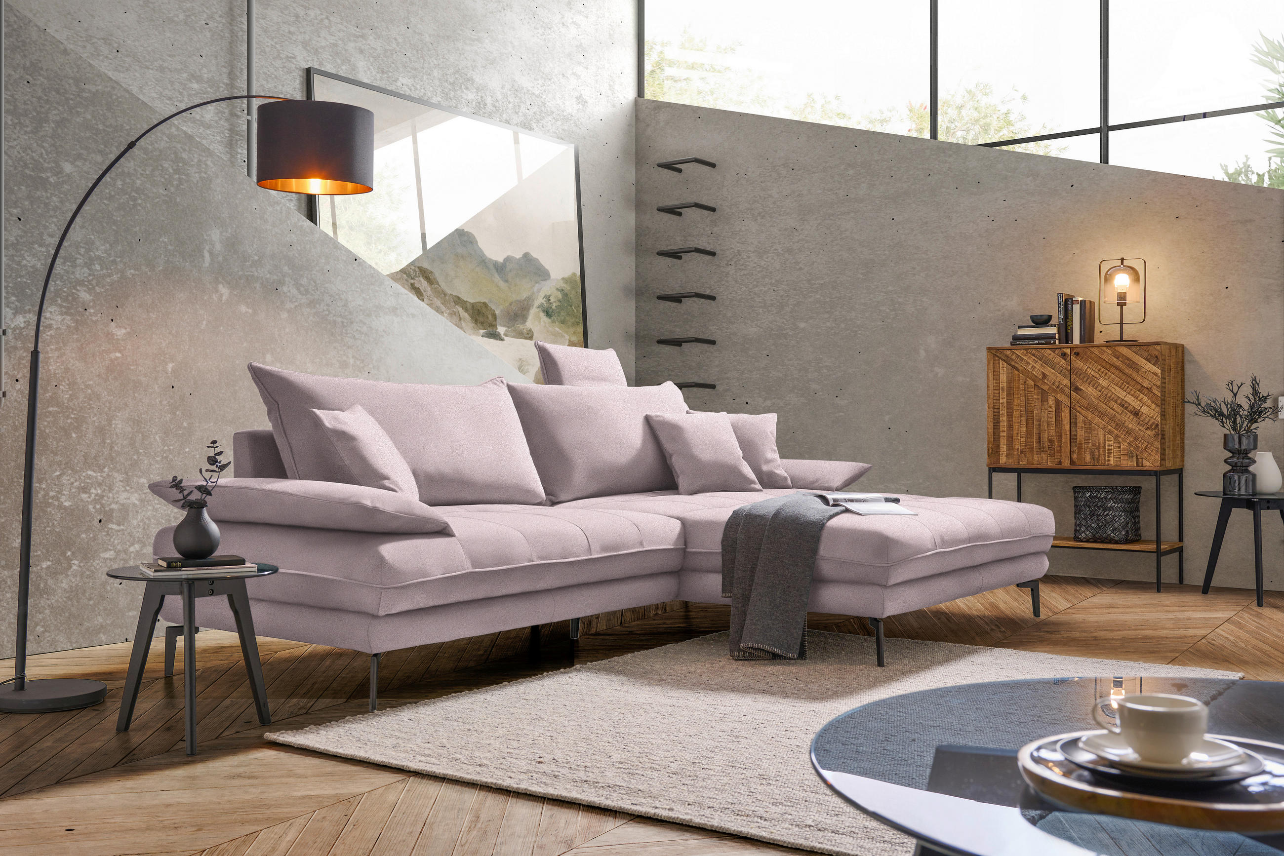 ECKSOFA PRATO Altrosa Mikrofaser  - Schwarz/Altrosa, MODERN, Textil/Metall (292/176cm) - MID.YOU