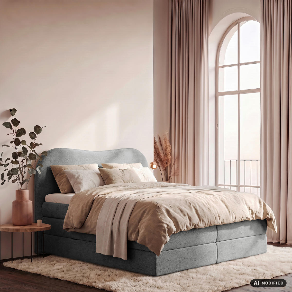 BOXSPRINGBETT 180/200 cm,  in Dunkelgrau, gepolstertes Kopfteil, Bettkasten, Topper, Matratzen, H3 + H3 = fest  - Dunkelgrau/Schwarz, Design, Holz/Holzwerkstoff (180/200cm) - Chameo