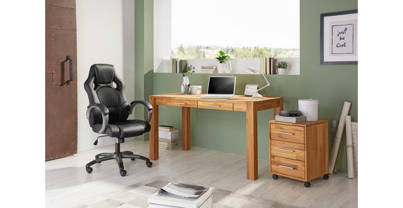ROLLCONTAINER Wildeiche massiv Eichefarben - Eichefarben/Alufarben, KONVENTIONELL, Holz/Kunststoff (40/55/42cm) - Linea Natura