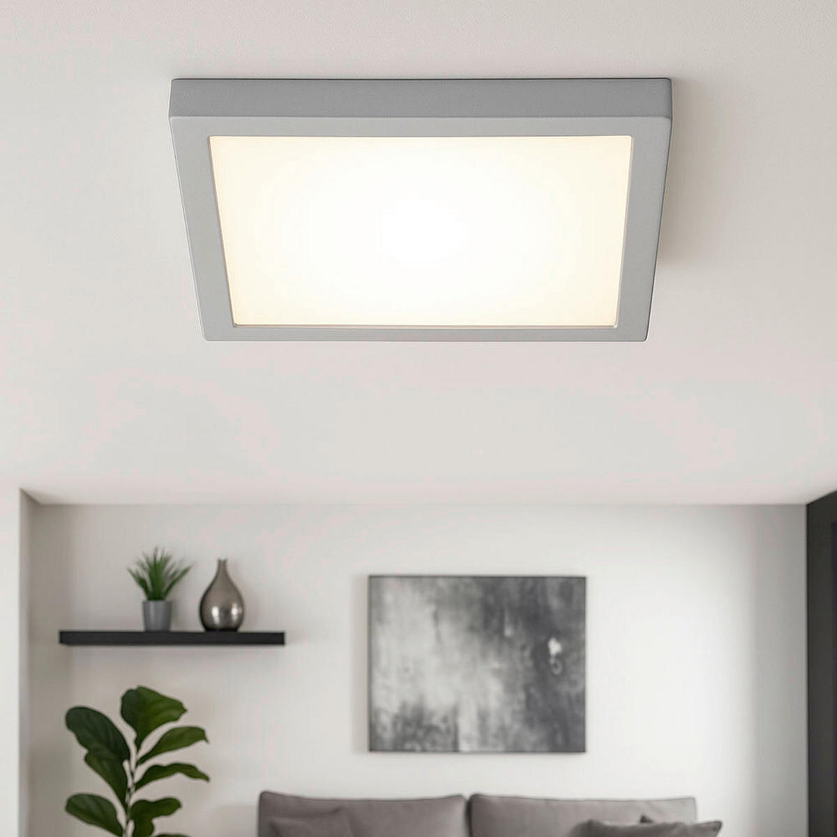 AUFBAULEUCHTE 30/30/3,2 cm   - Chromfarben/Weiß, Design, Kunststoff/Metall (30/30/3,2cm) - Globo