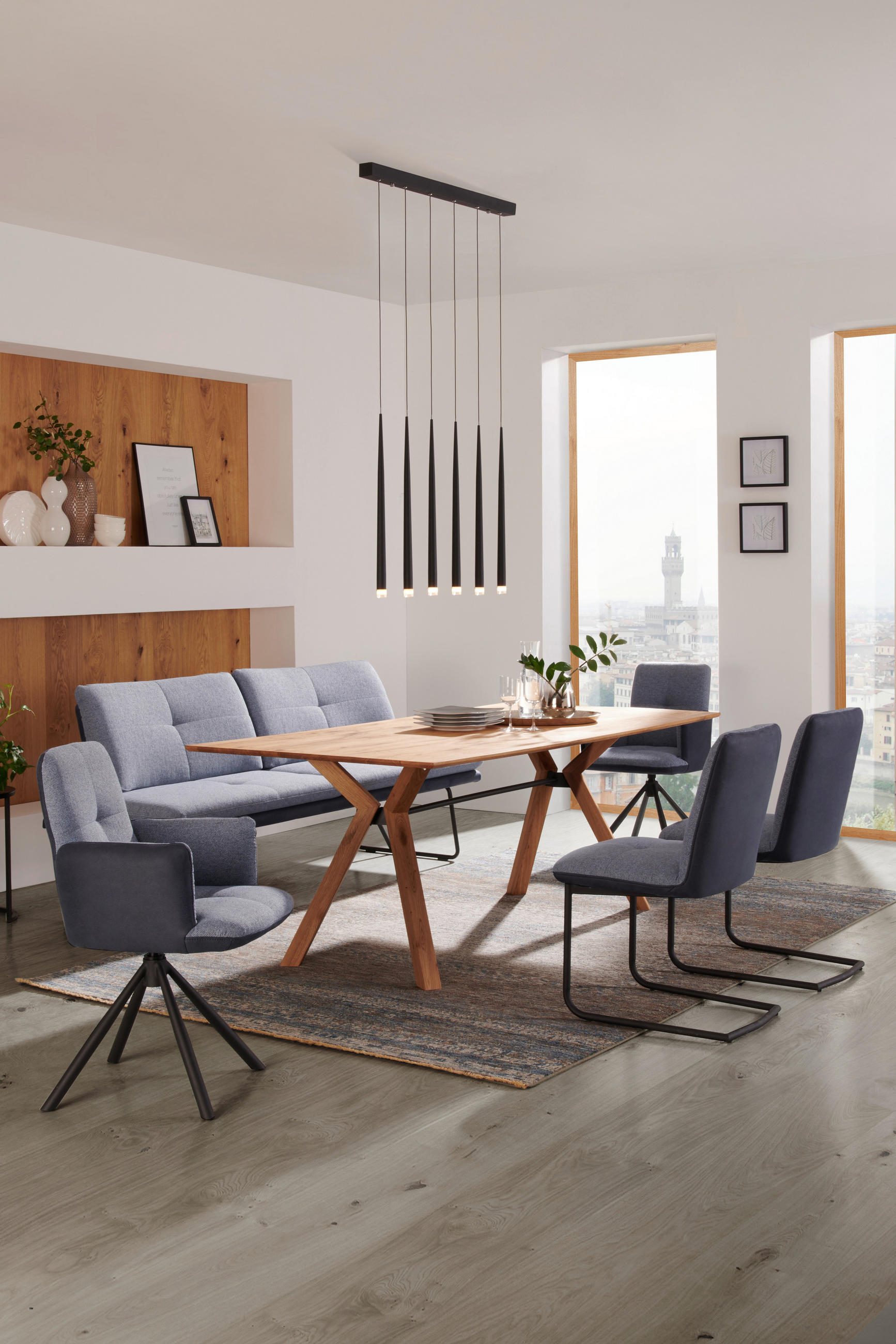 SITZBANK in Metall, Textil Anthrazit, Blau, Schwarz - Blau/Anthrazit, Design, Textil/Metall (208/91/72cm) - Dieter Knoll