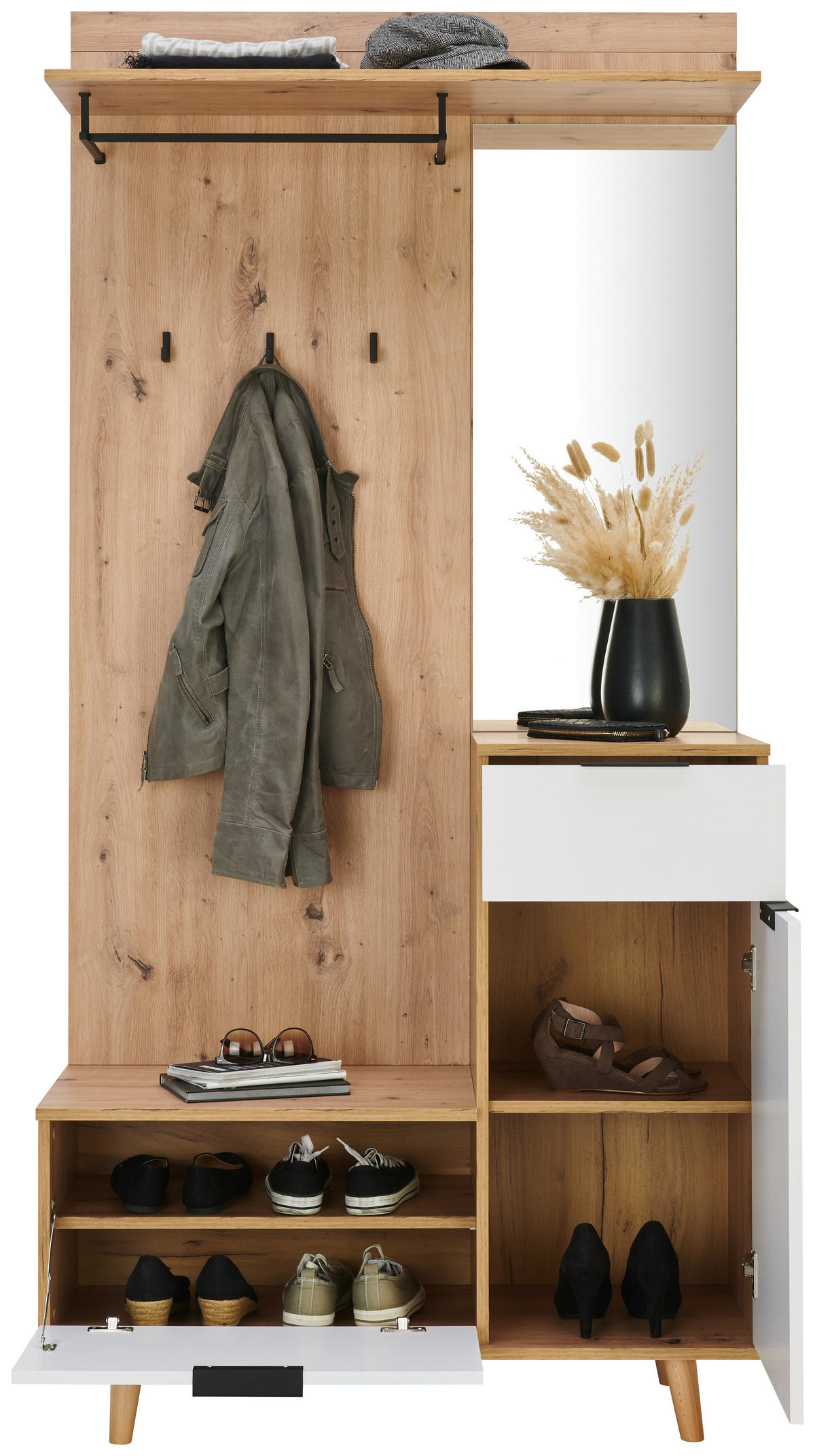 PREDSOBA bela, hrast artisan - bela/hrast artisan, Design, leseni material (100/202/40cm) - home24