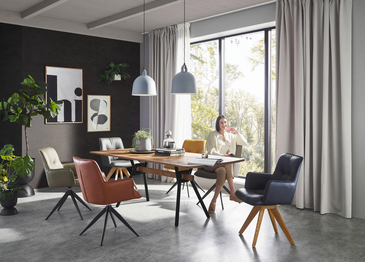 ESSTISCH Eichefarben rechteckig   - Eichefarben/Schwarz, Design, Holz/Metall (220/100/76cm) - Valnatura