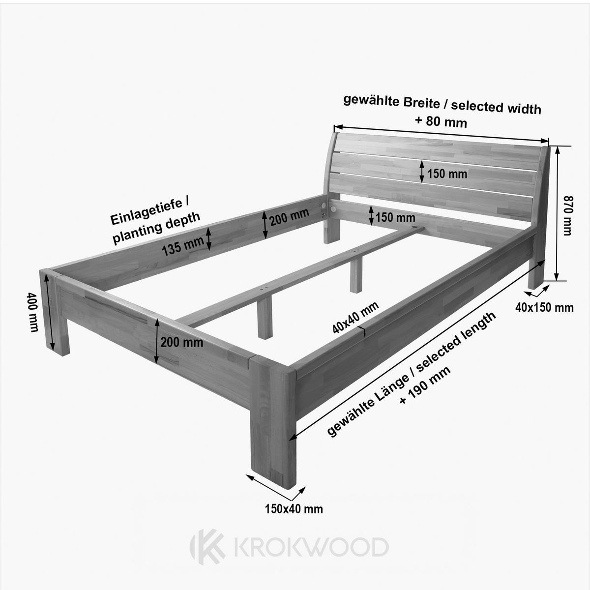 BETT 90/200 cm  in Wildeiche   - Wildeiche, Modern, Holz (90/200cm) - MID.YOU
