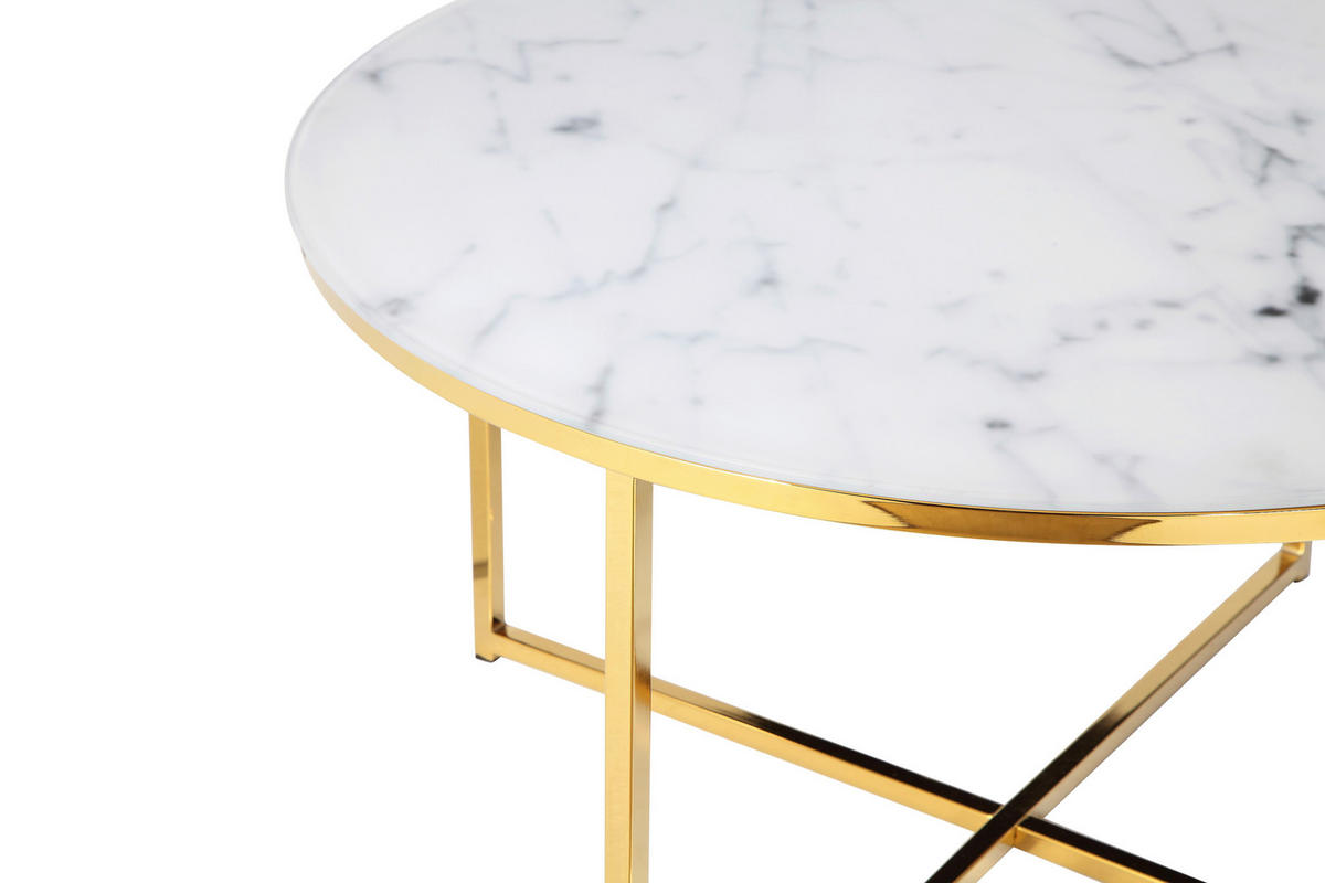 COUCHTISCH 80/80/45 cm rund Weiß, Goldfarben  - Goldfarben/Weiß, Design, Glas/Metall (80/80/45cm) - Livetastic