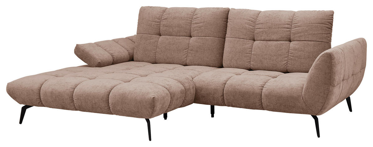 ECKSOFA Hellbraun Flachgewebe Rücken echt, Sitztiefenverstellung  - Hellbraun/Schwarz, KONVENTIONELL, Textil/Metall (211/273cm) - SetOne by Musterring