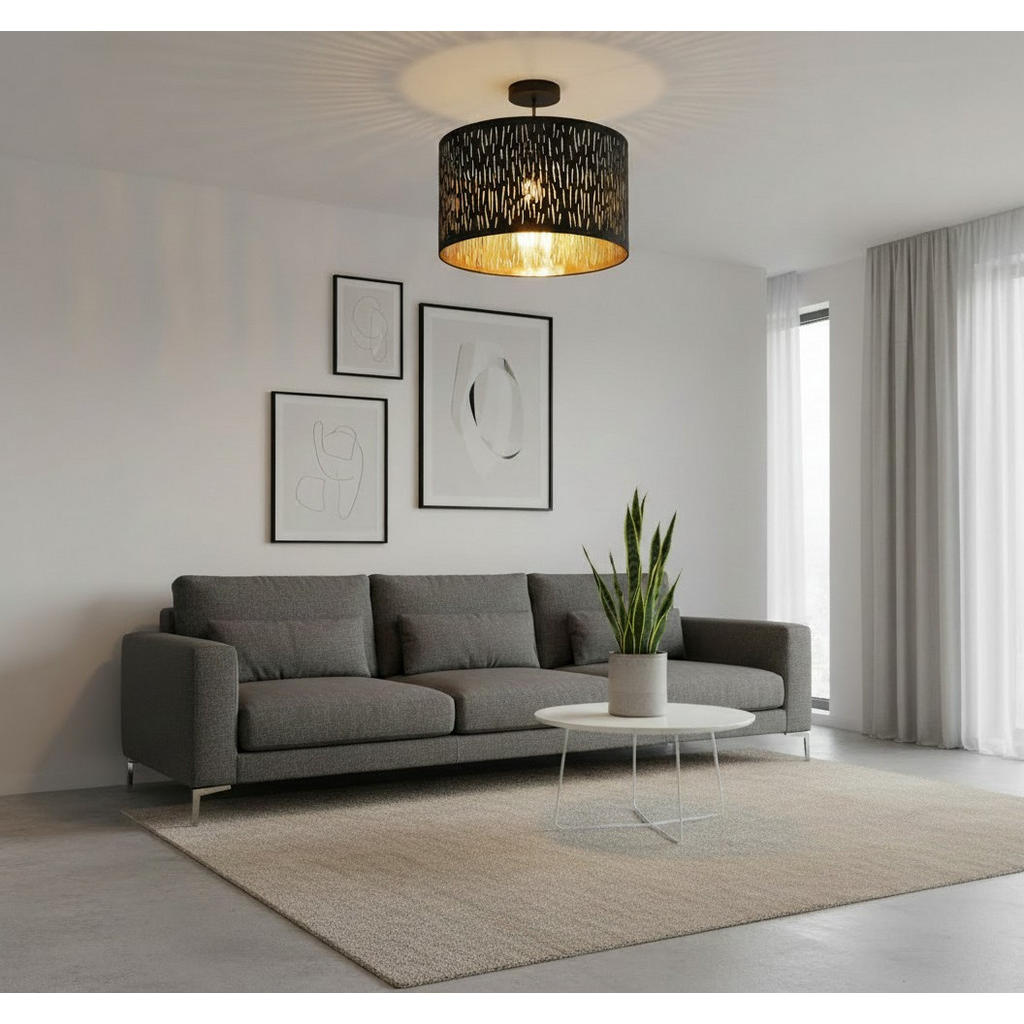 Thumbnail - Novel Deckenleuchte, Schwarz, Metall, Kunststoff, Textil, Struktur,Struktur, rund,rund, 30 cm, RoHS, ISO 9001, Bsci, CE,...