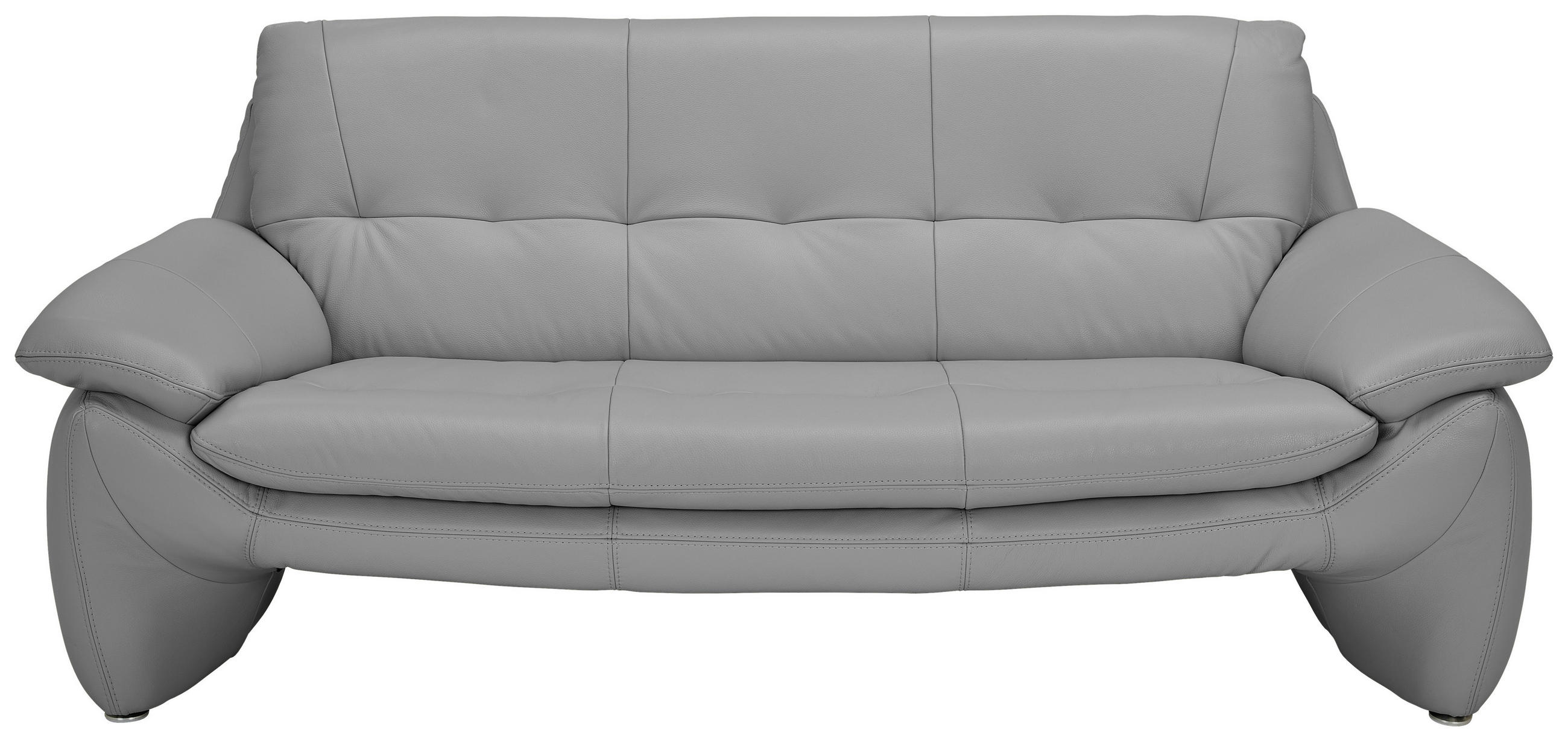 3-SITZER-SOFA Echtleder Grau  - Silberfarben/Grau, KONVENTIONELL, Leder/Metall (198/86/91cm) - Celina Home