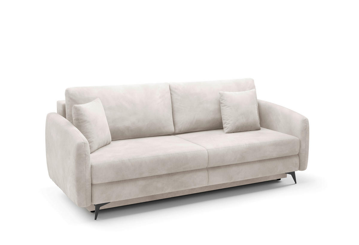 SCHLAFSOFA INGRID  mit Plüsch Creme  - Creme/Schwarz, Design, Textil/Metall (230/100/103cm) - Livetastic