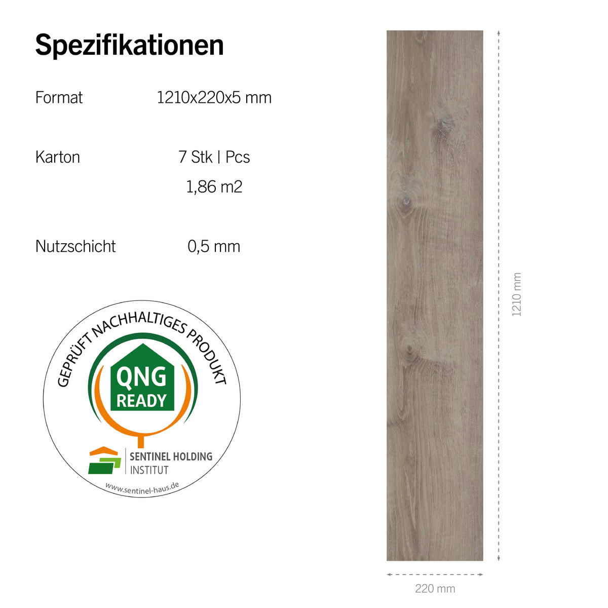 DESIGNBODEN More+  per  m² - Eichefarben/Graubraun, Basics, Kunststoff (121/22/0.5cm)