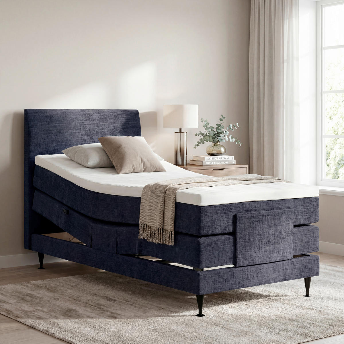 BOXSPRINGBETT 100/200 cm  Dunkelblau  - Schwarz/Dunkelblau, Konventionell, Holzwerkstoff/Textil (100/200cm) - Welnova