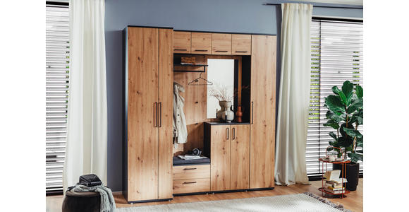 GARDEROBE 10-teilig  in 221/233/56 cm  - Eichefarben/Anthrazit, Design, Holzwerkstoff (221/233/56cm) - Moderano