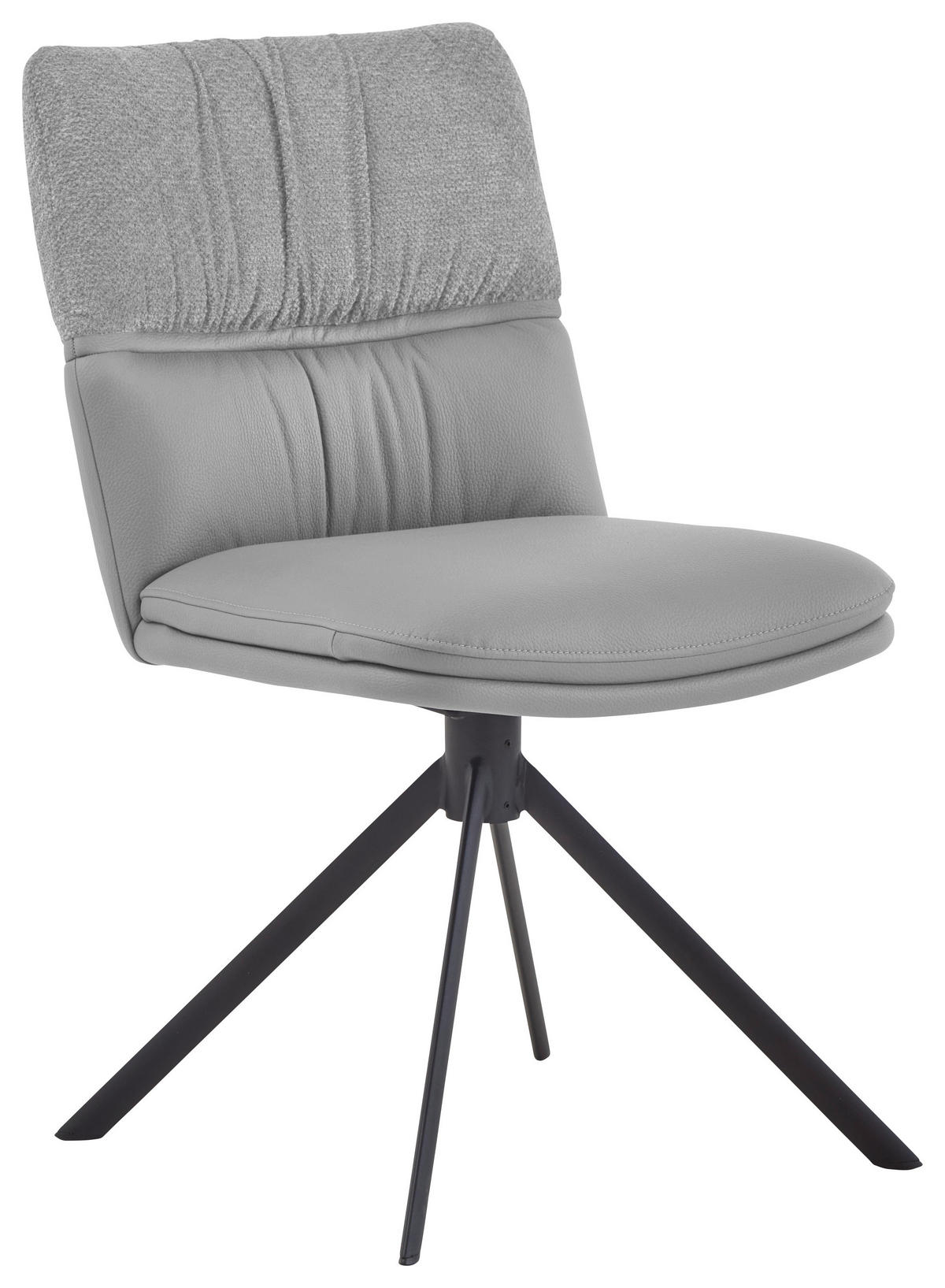 STUHL  Beinauswahl, Stoffauswahl, Sitzfläche 360° drehbar, automatische Rückholfunktion Chenille, Mikrofaser  - Hellgrau/Schwarz, Design, Textil/Metall (49/86/63cm) - Valdera