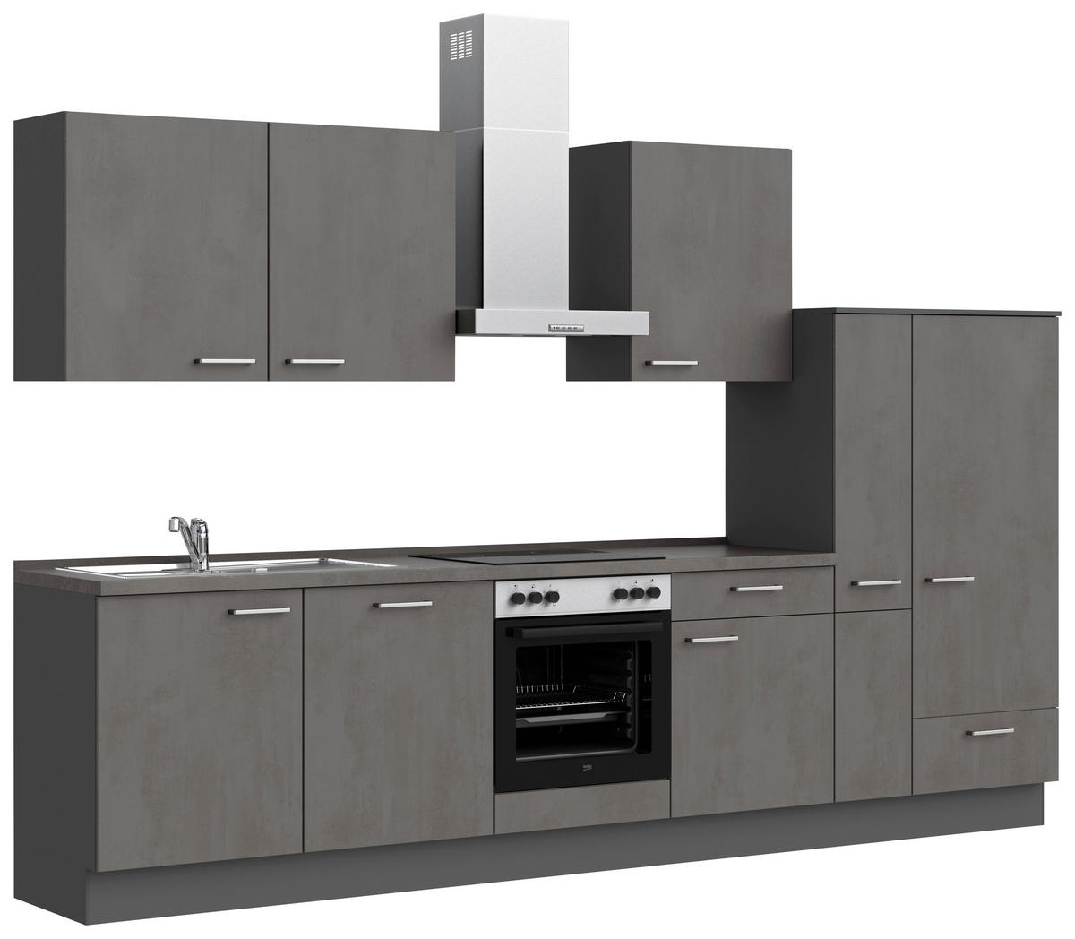 KÜCHENBLOCK Riva 330 cm  in Schieferfarben  - Schieferfarben/Schwarz, MODERN, Holzwerkstoff/Metall (330cm) - Nobilia