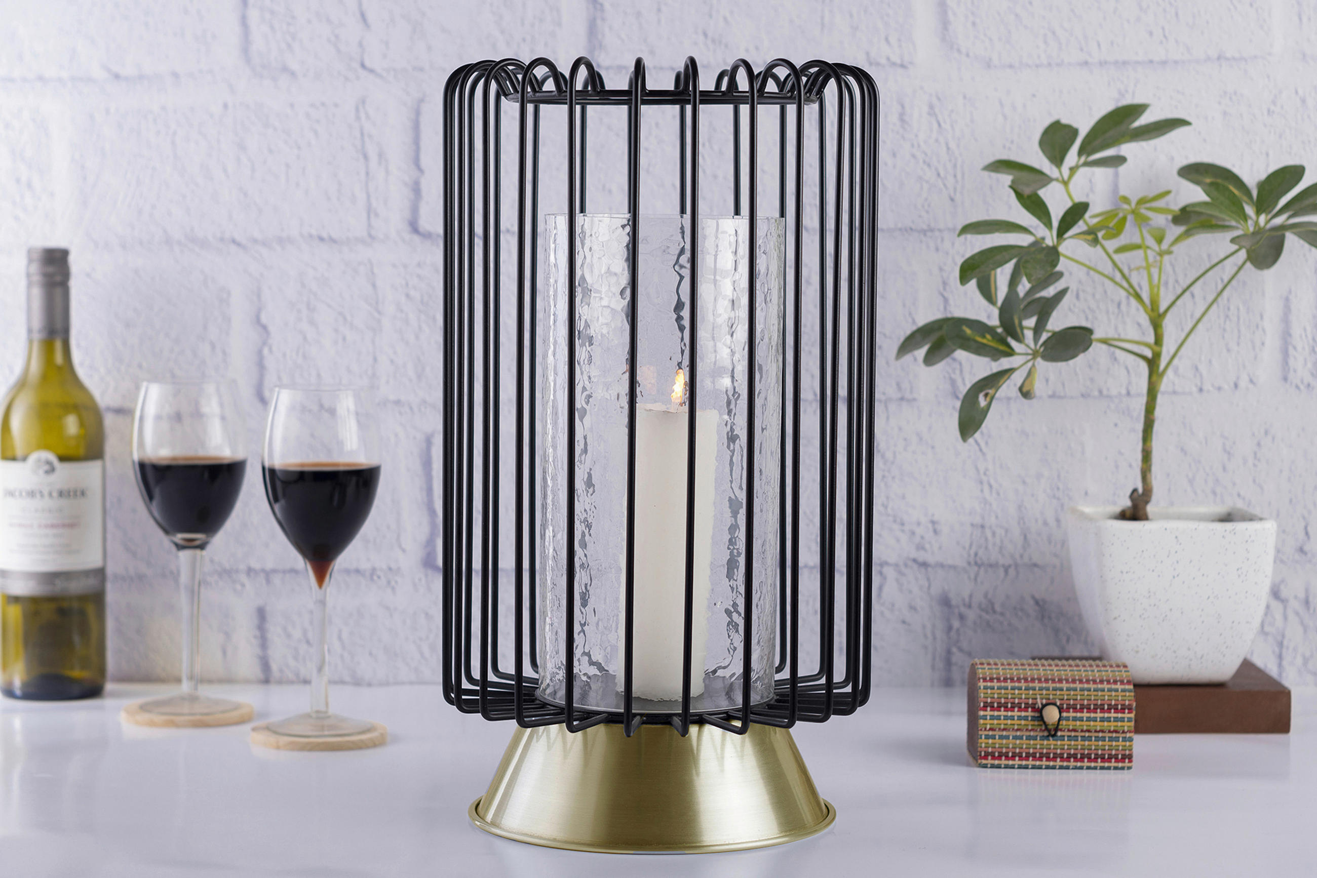 LJUSSTAKE  - svart/guldfärgad, Trend, metall/glas (22.5/22.5/40cm) - Kayoom