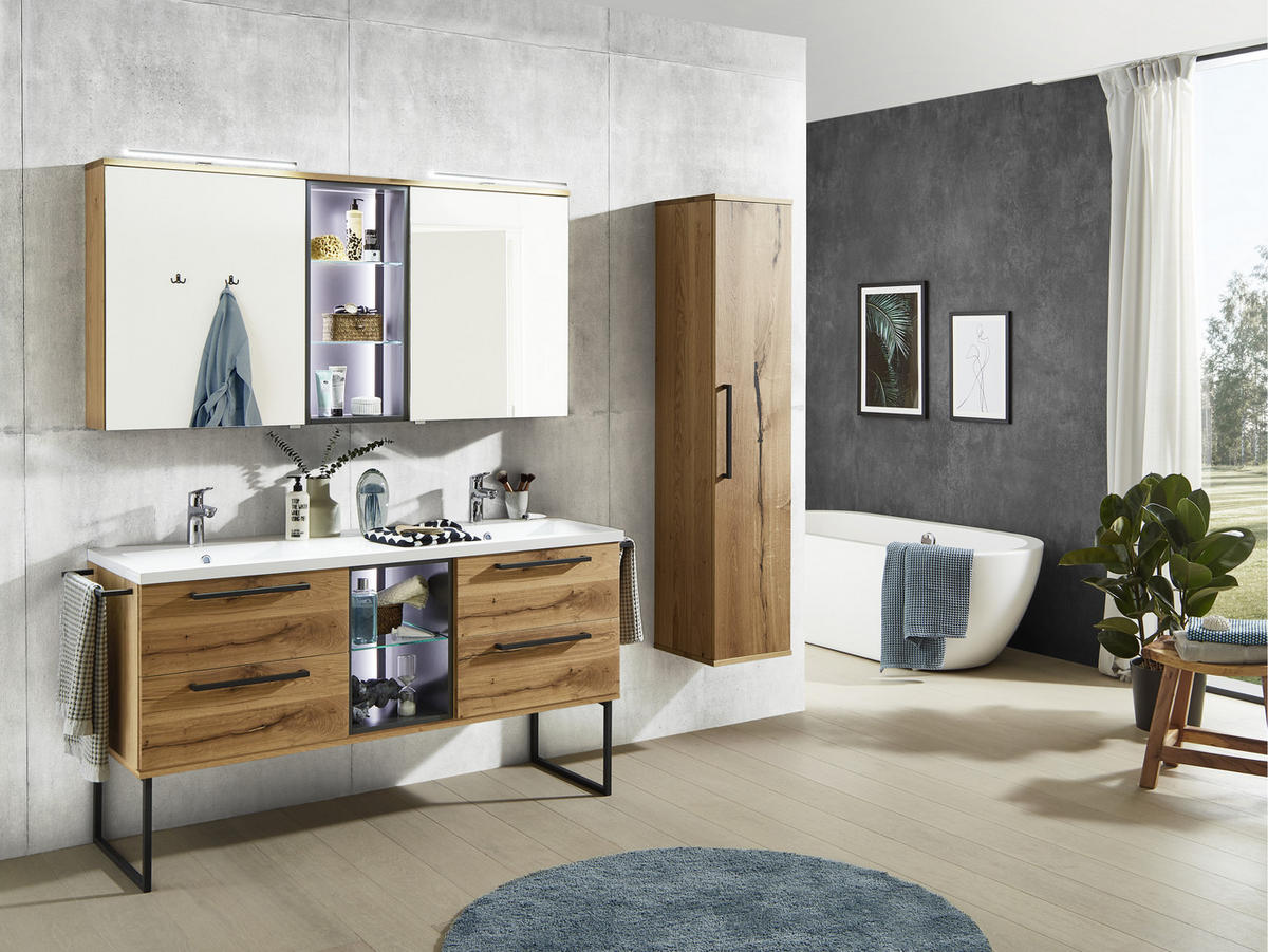 BADEZIMMER  in 155 cm  - Eichefarben/Anthrazit, Basics, Glas/Holz (155cm) - Dieter Knoll
