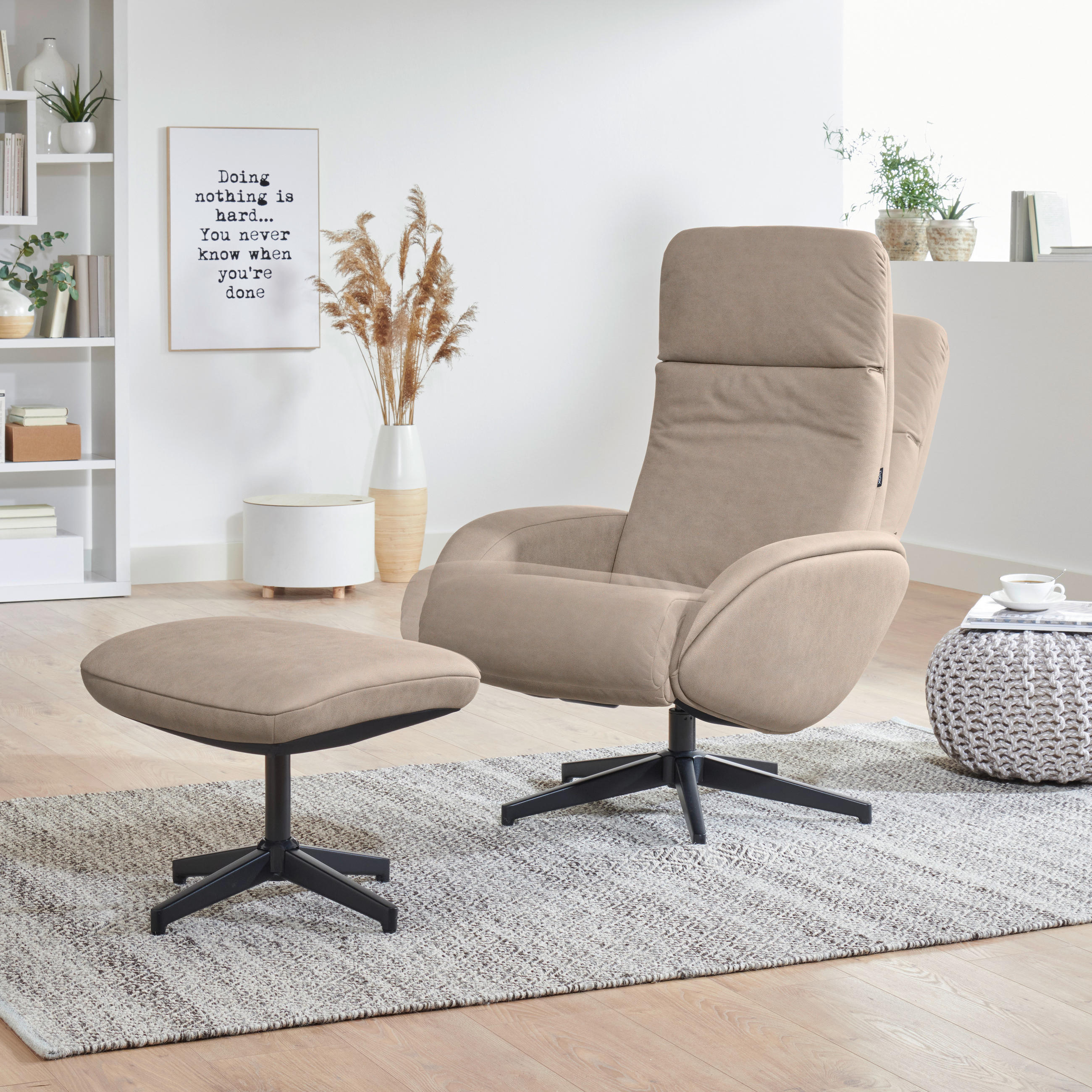 SET SCAUNE DE RELAXARE in textil taupe  - taupe/negru, Design, metal/textil (77/107/75cm) - Xora