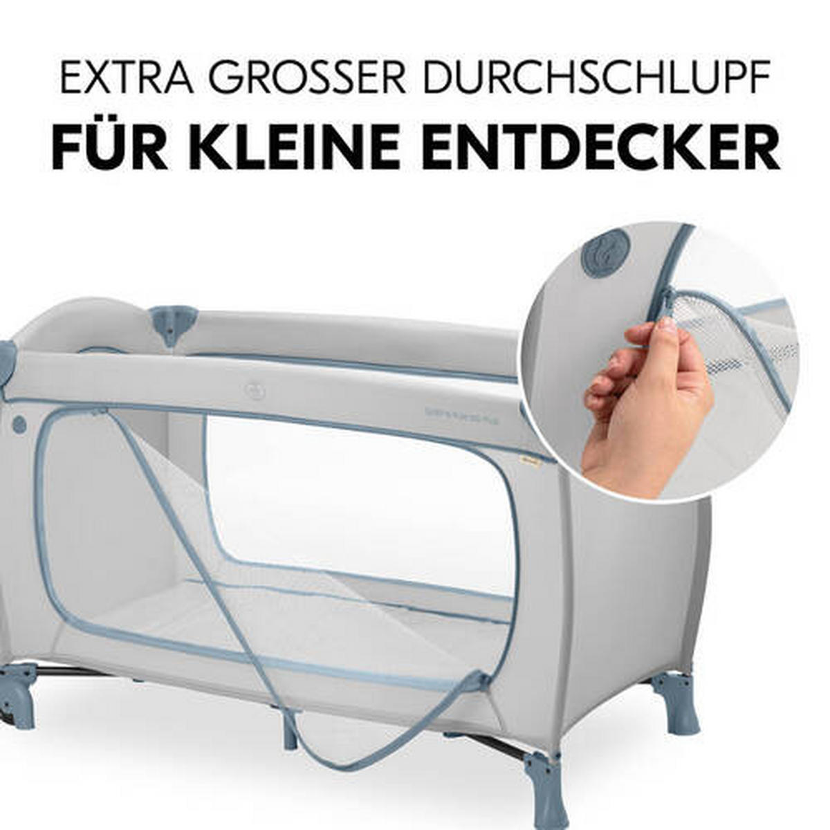 REISEBETT Sleep N Play Go Plus Greige, Pastellblau  - Greige/Pastellblau, Basics, Kunststoff/Textil (69/82/125cm) - Hauck