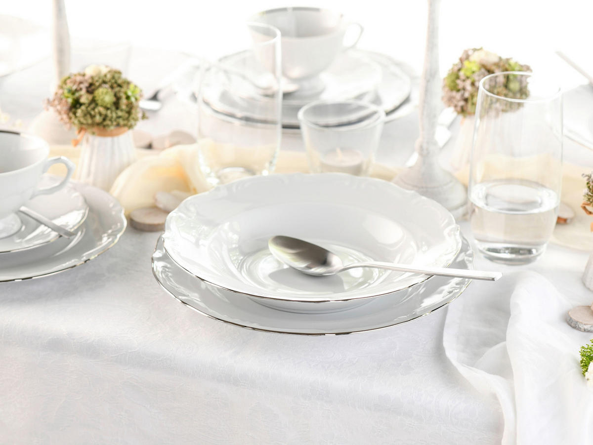 KOMBISERVICE Weiß, Platinfarben 30-teilig Maria Theresia Platin  - Platinfarben/Weiß, Basics, Keramik (44/28/33cm) - Creatable