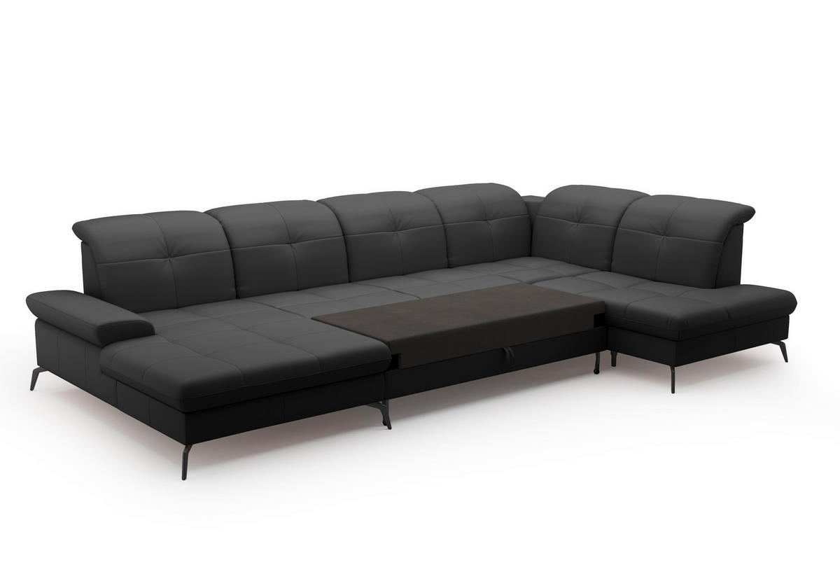 WOHNLANDSCHAFT in Vliesstoff Kombination Echtleder/Stoff Schwarz  - Schwarz, Konventionell, Leder/Textil (185/357/231cm) - Sit & More
