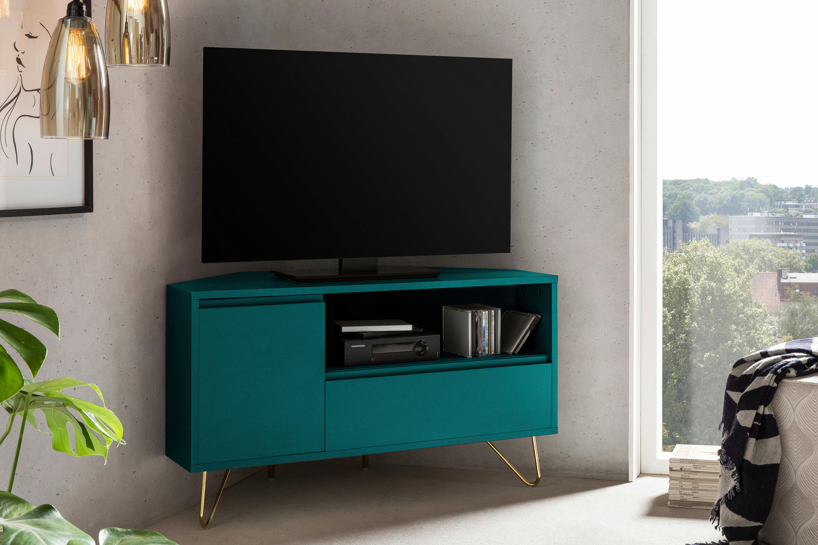 LOWBOARD  in 100/58/50 cm  - Blau/Messingfarben, Design, Holzwerkstoff/Metall (100/58/50cm) - Livetastic