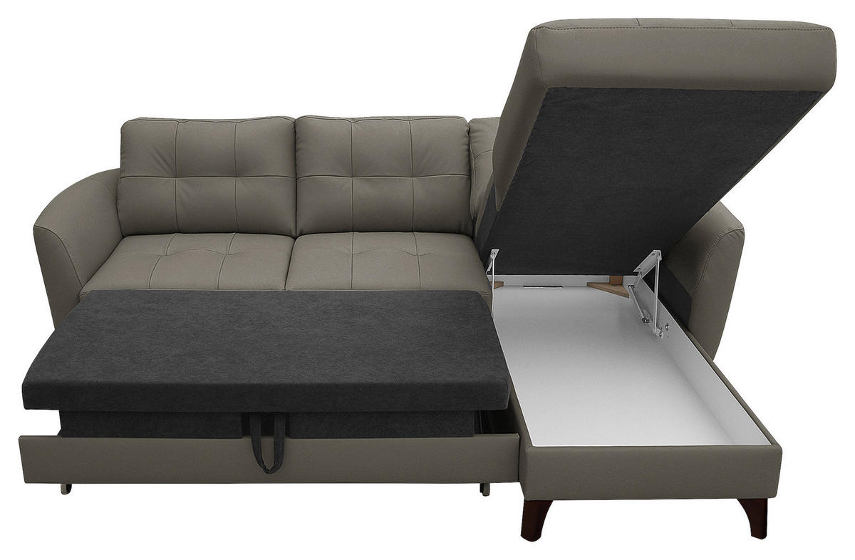 ECKSOFA in Lederlook Echtleder Schlammfarben  - Schlammfarben/Buchefarben, Design, Leder/Holz (238/168cm) - Livetastic