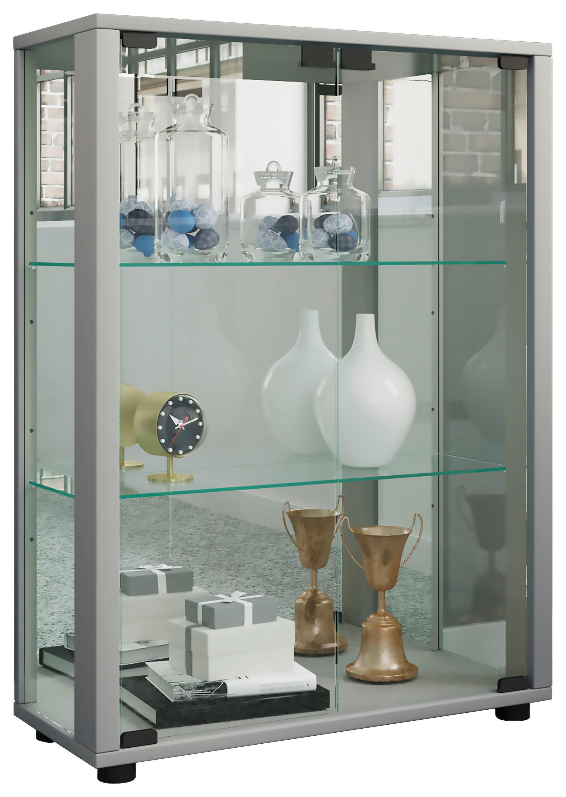 VITRINE  in Silberfarben  - Silberfarben, MODERN, Glas/Holzwerkstoff (60/80/25cm) - MID.YOU