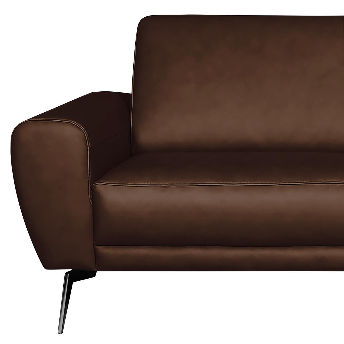 3-SITZER-SOFA Echtleder Dunkelbraun  - Dunkelbraun/Schwarz, Design, Leder/Metall (207/85/92cm) - Livetastic