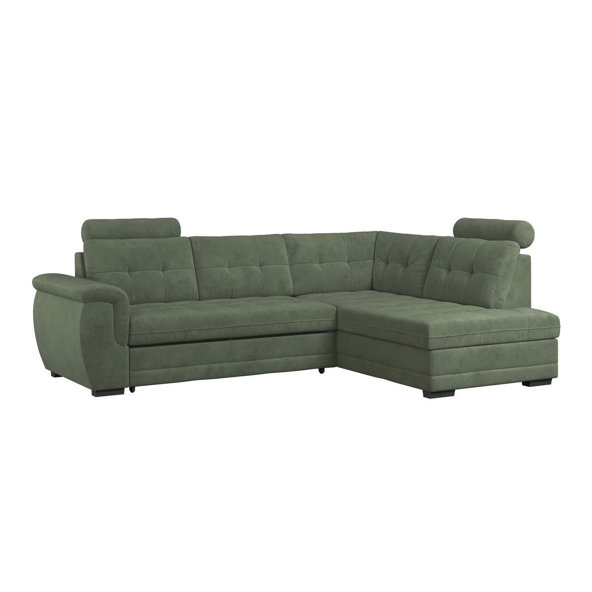 ECKSOFA FALCO NEW Grün Mikrofaser, Struktur Bettkasten, Kopfstütze  - Schwarz/Grün, KONVENTIONELL, Kunststoff/Textil (251/183cm) - MID.YOU