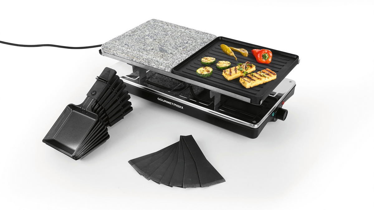 RACLETTE-GRILL GOURMETmaxx  - Silberfarben/Schwarz, Basics, Kunststoff/Stein (42/23/13cm)