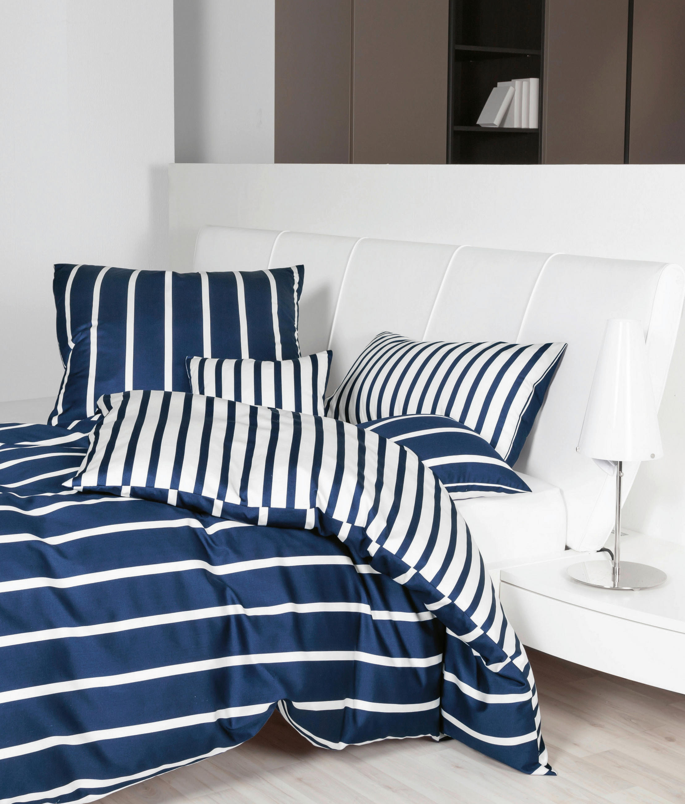 BETTWÄSCHE GENTANO Makosatin 135/200 cm - Weiß/Dunkelblau, Design, Textil (135/200cm) - Janine