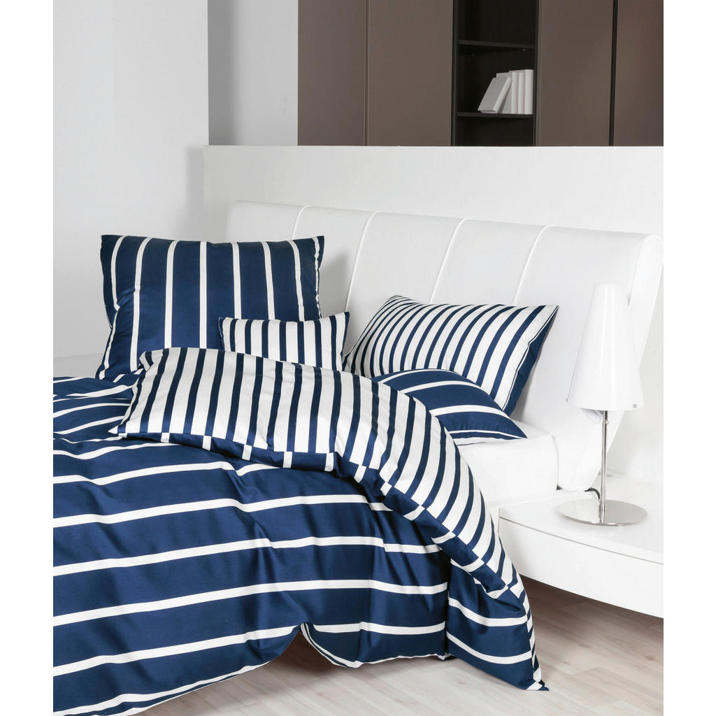 Thumbnail - Janine Bettwäsche Gentano, Weiß, Dunkelblau, Textil, Streifen, 155x200 cm, Textiles Vertrauen - Oeko-Tex®, bügelfrei, pf...