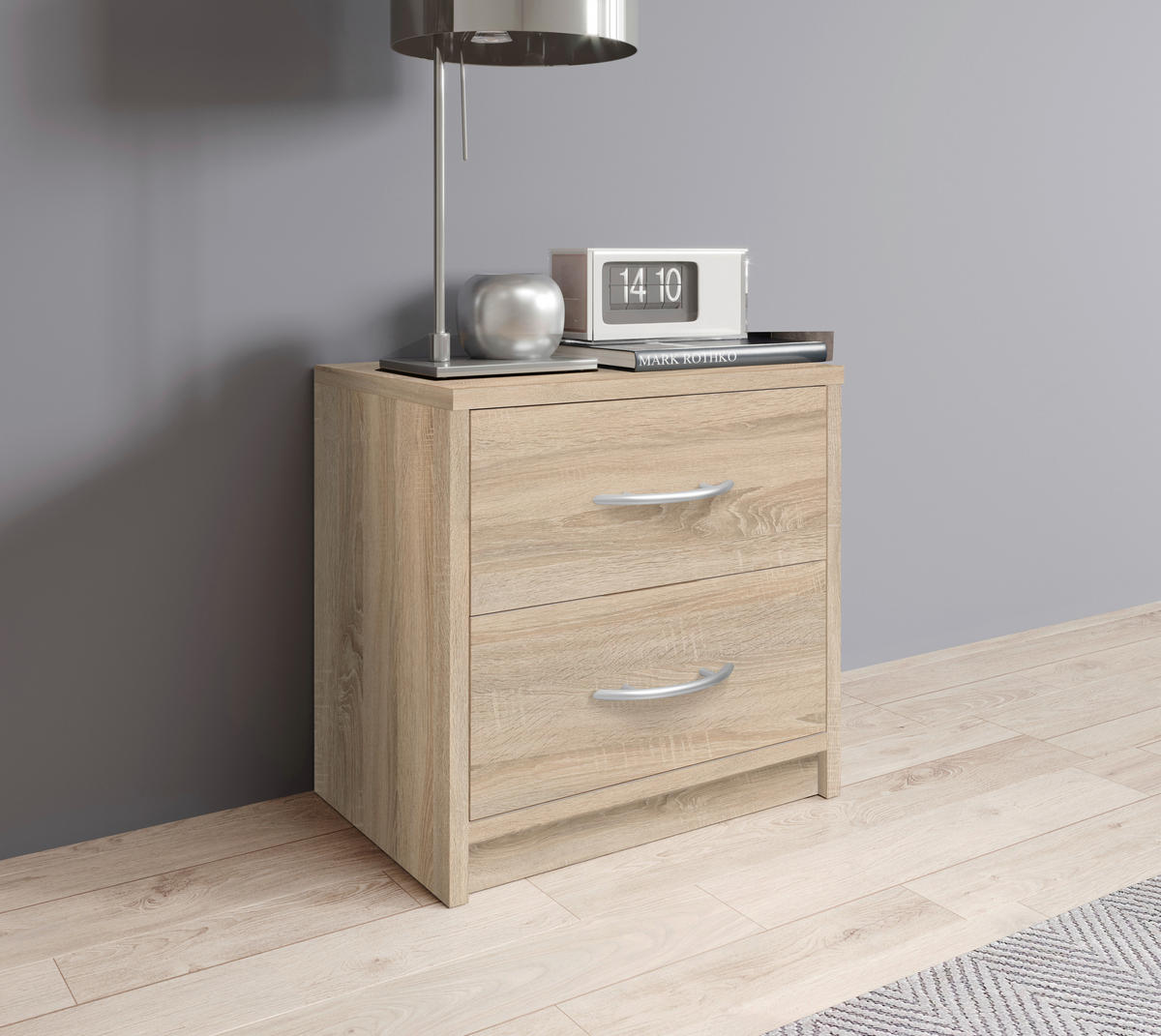 NOČNÍ STOLEK, Sonoma dub, 38,5/39/28,2 cm - šedá/černá, Basics, kompozitní dřevo/plast (38,5/39/28,2cm) - P & B