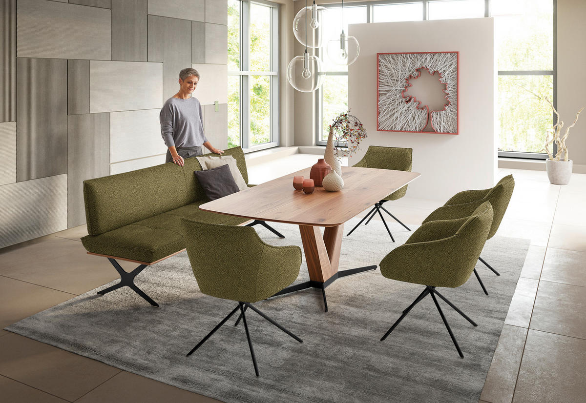 SITZBANK in Holz, Textil Grün, Schwarz, Nussbaumfarben  - Nussbaumfarben/Schwarz, Design, Holz/Textil (214/88/66cm) - Koinor