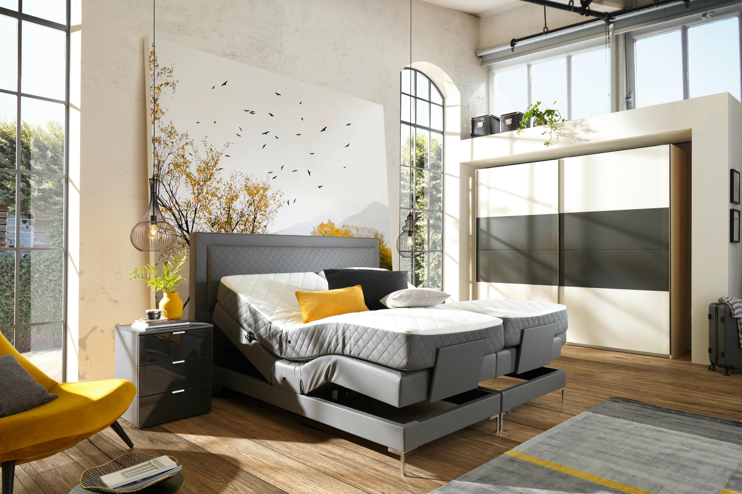 BOXSPRINGBETT 180/200 cm  in Grau  - Alufarben/Grau, Design, Textil/Metall (180/200cm) - Welnova