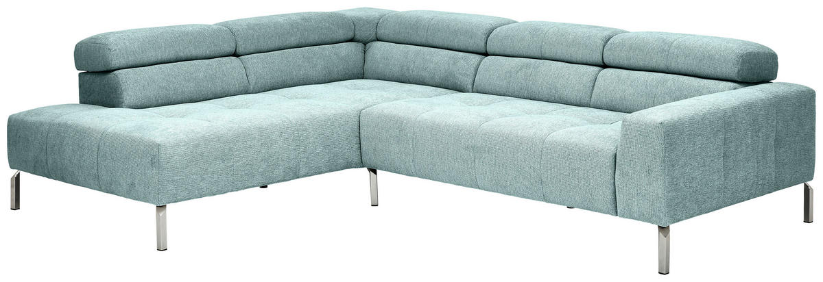 ECKSOFA Salbeigrün Flachgewebe  - Chromfarben/Salbeigrün, KONVENTIONELL, Textil/Metall (224/282cm) - Hom`in