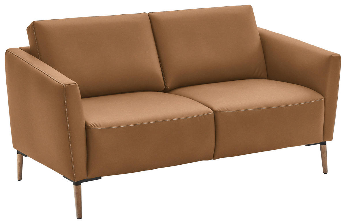 2-SITZER-SOFA  in Echtleder Haselnussfarben   - Eichefarben/Beige, Natur, Leder/Holz (182/86/87cm) - Valnatura