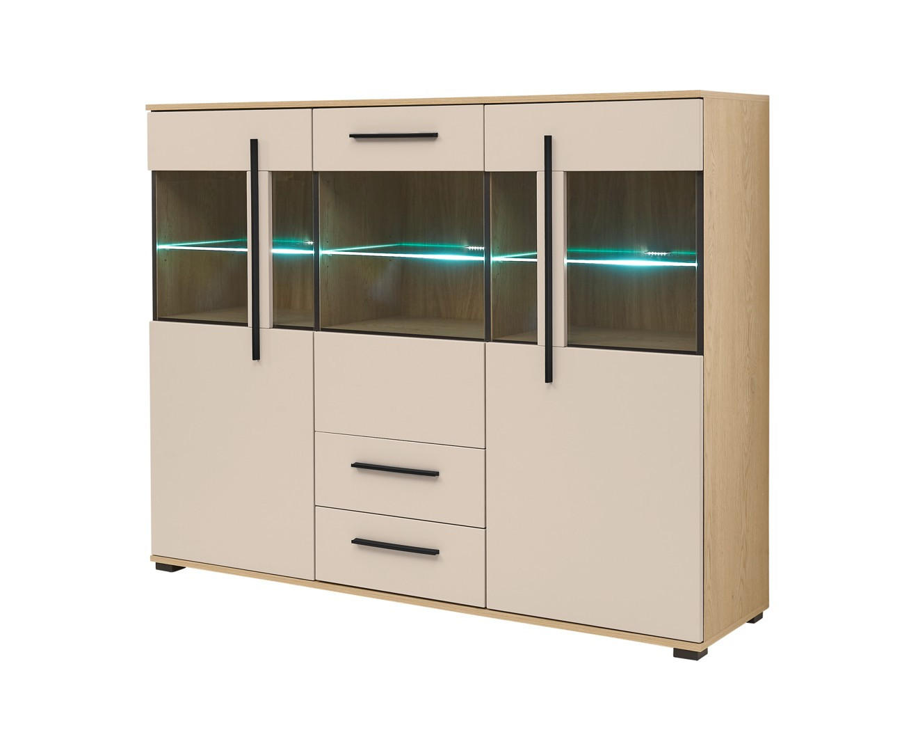 HIGHBOARD  160/126/42 cm 2 Schublade(n)  - Kaschmir/Eichefarben, Design, Glas/Holzwerkstoff (160/126/42cm) - Livetastic