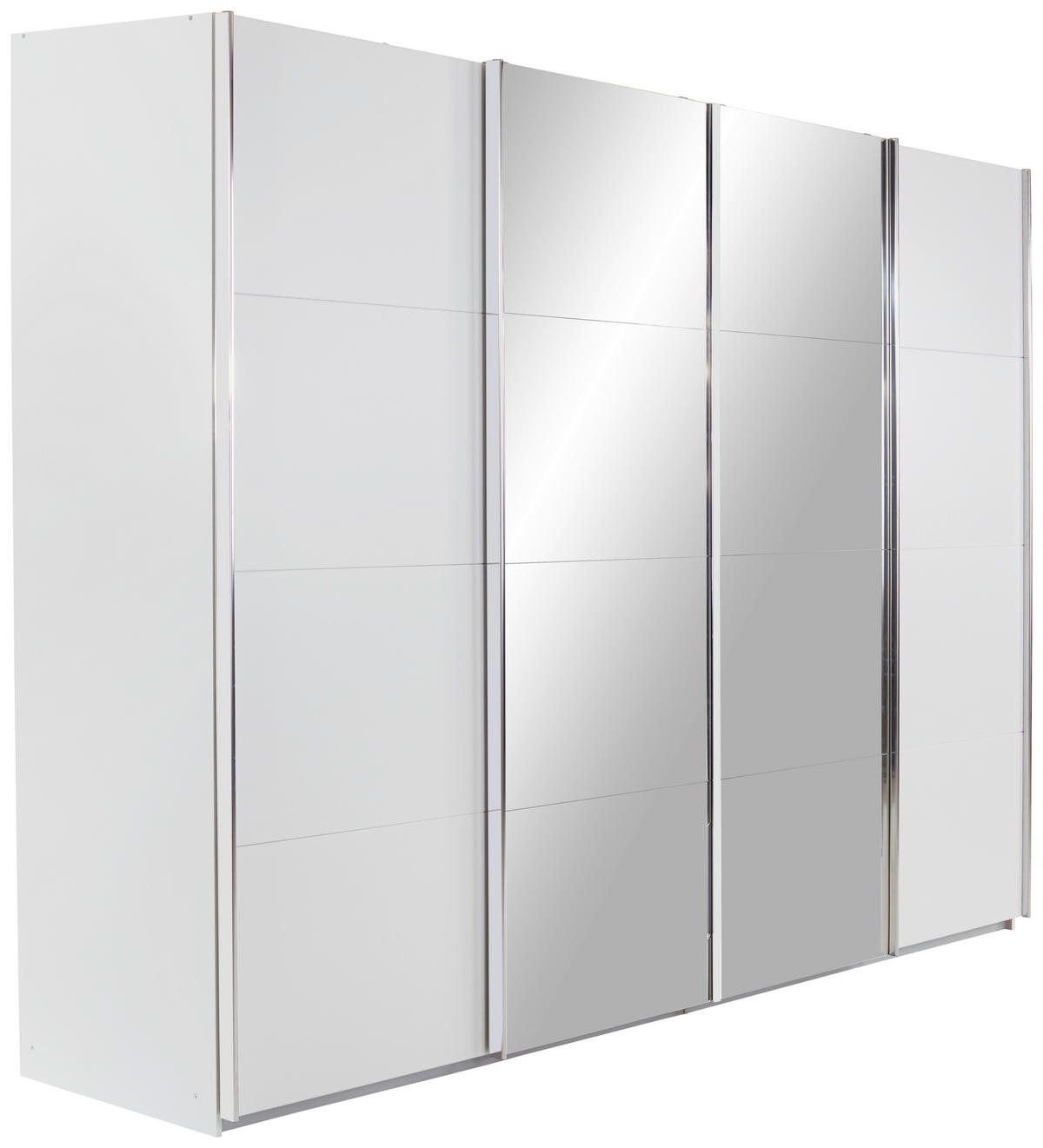 SCHIEBETÜRENSCHRANK 361/230/62 cm 4-türig Klar, Weiß  - Chromfarben/Klar, MODERN, Holzwerkstoff/Metall (361/230/62cm) - Rauch Möbel