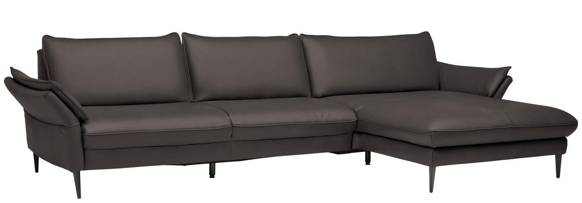 ECKSOFA in Echtleder Dunkelgrau  - Dunkelgrau/Schwarz, Design, Leder/Metall (334/172cm) - Valdera