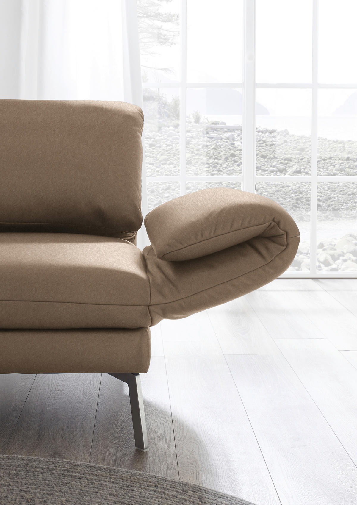 RÉCAMIERE in Echtleder Hellbraun  - Chromfarben/Hellbraun, Design, Leder/Metall (209/85-109/95-16cm) - Dieter Knoll