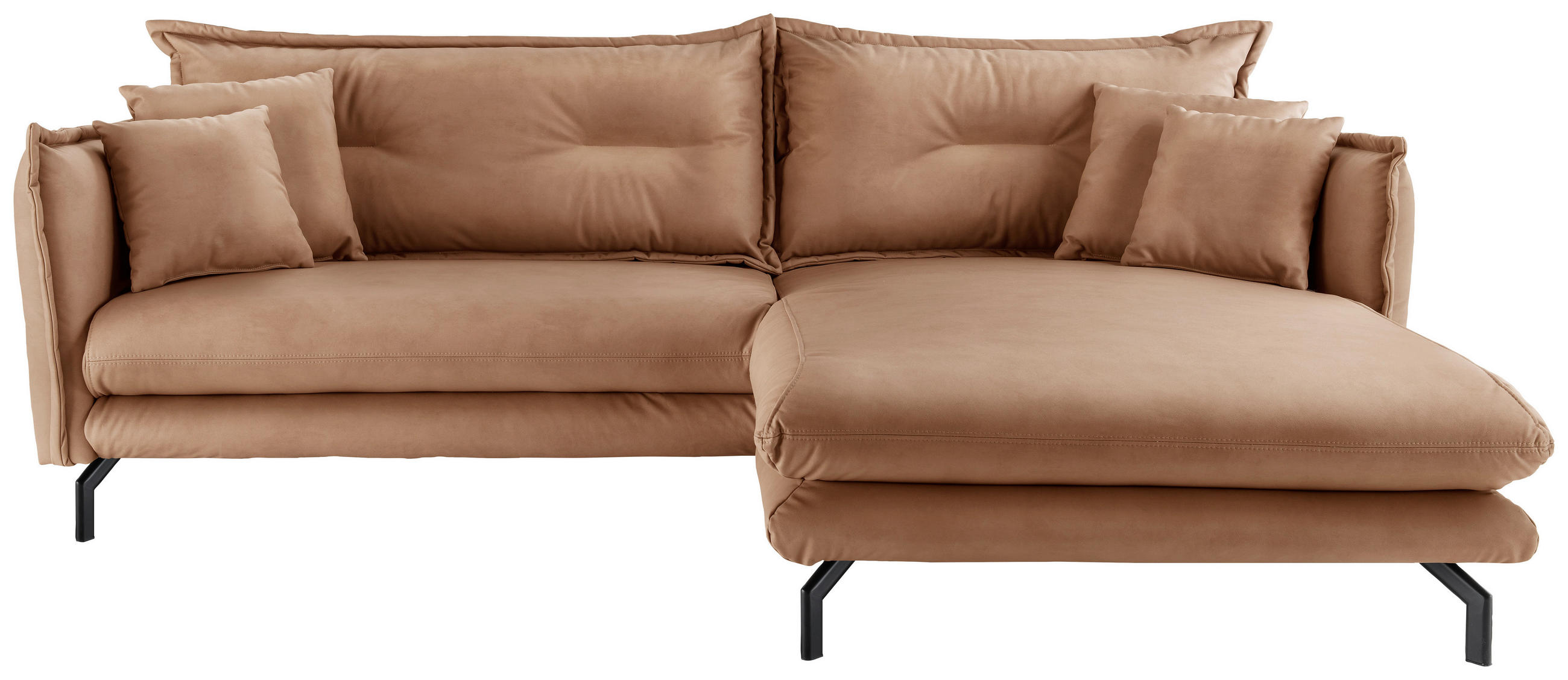ECKSOFA Taupe Lederlook  - Taupe/Schwarz, MODERN, Textil/Metall (255/180cm) - Livetastic