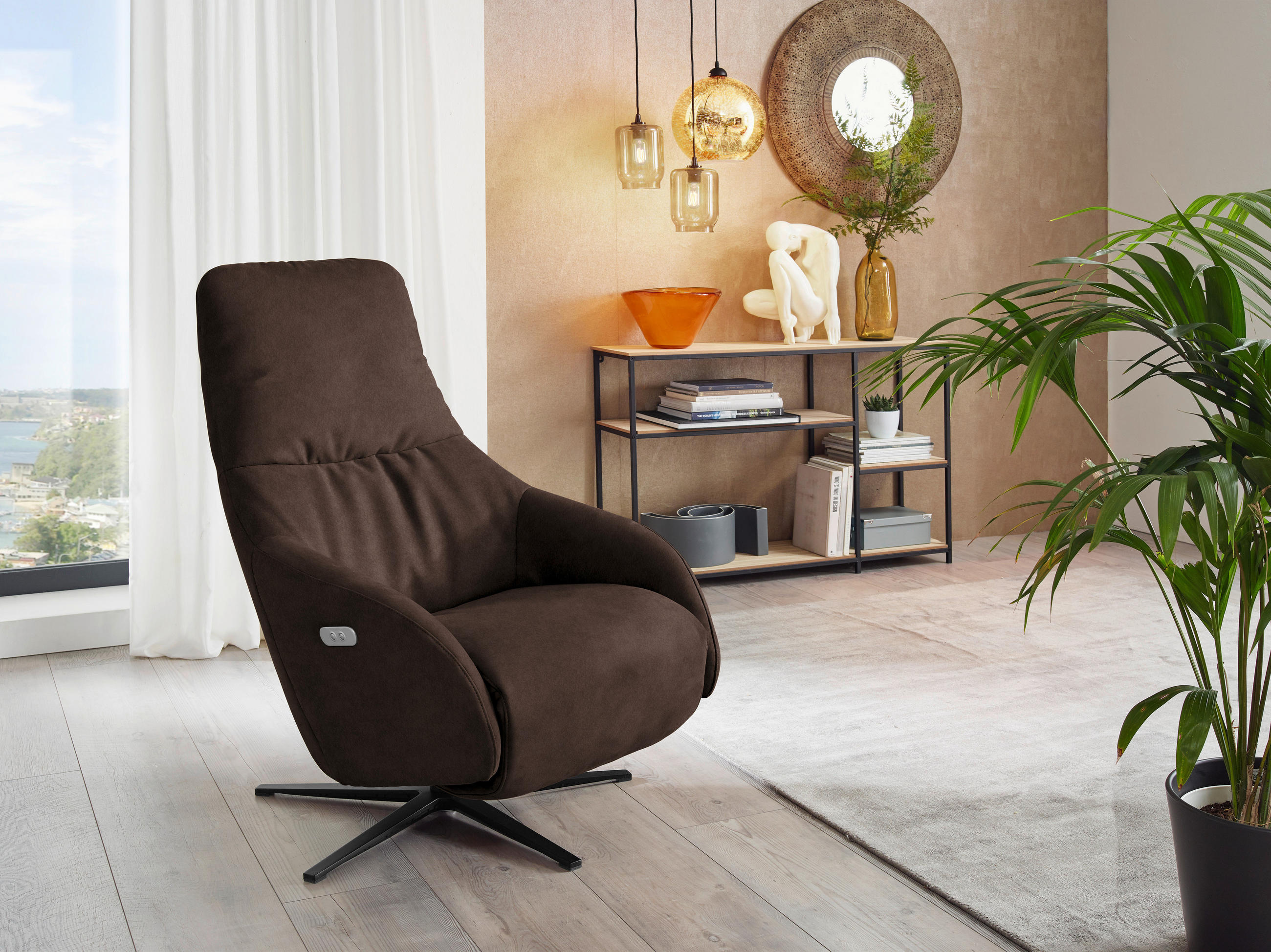 RELAXSESSEL in Textil Dunkelbraun  - Dunkelbraun/Schwarz, Design, Textil/Metall (77/108/95cm) - Chilliano