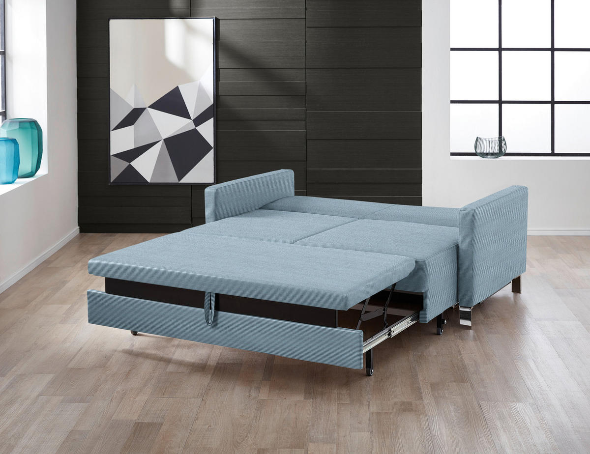 SCHLAFSOFA Feincord Hellblau  - Chromfarben/Hellblau, Design, Textil/Metall (140/90/95cm) - Bali
