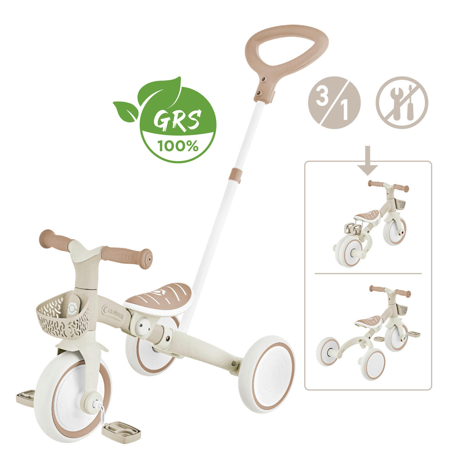 DREIRAD LEARNING TRIKE 2in1 PLUS ECO  - Taupe, Basics, Kunststoff (62,2kg) - GLOBBER