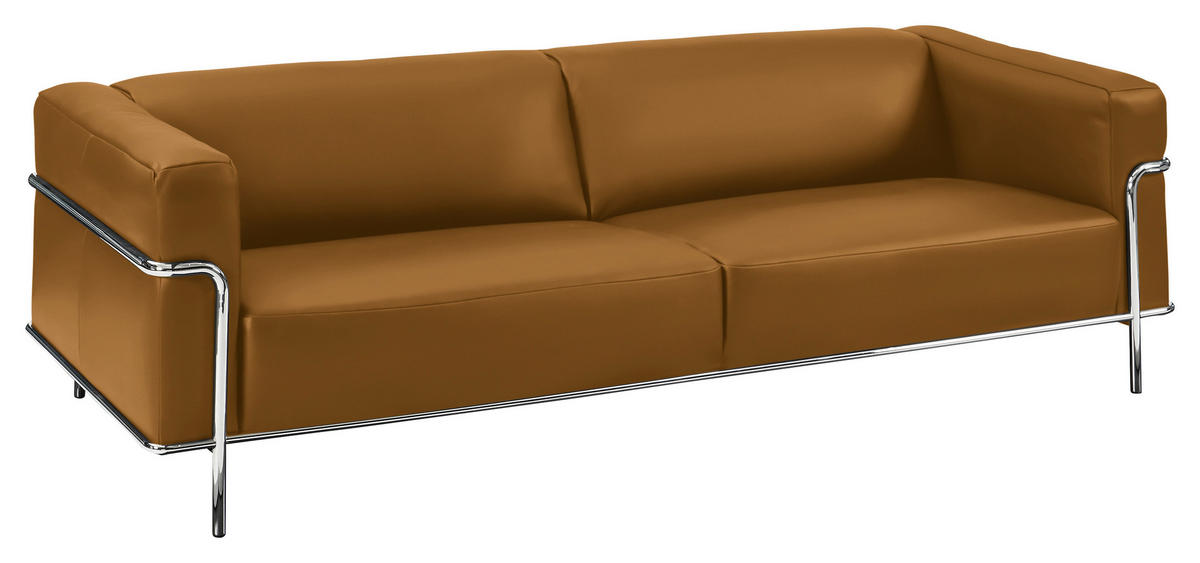 3-SITZER-SOFA Echtleder Currygelb  - Chromfarben/Currygelb, Design, Leder/Metall (236/67/96cm) - Johann Jakob