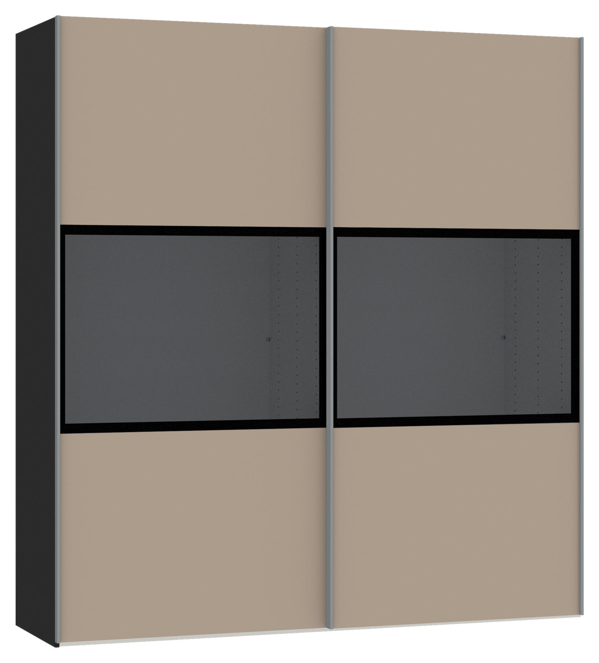 SCHWEBETÜRENSCHRANK 203/220/65 cm 2-türig Schwarz, Hellbraun  - Hellbraun/Silberfarben, Design, Glas/Holzwerkstoff (203/220/65cm) - Jutzler