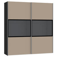 SCHWEBETÜRENSCHRANK 203/220/65 cm 2-türig Schwarz, Hellbraun  - Hellbraun/Silberfarben, Design, Glas/Holzwerkstoff (203/220/65cm) - Jutzler