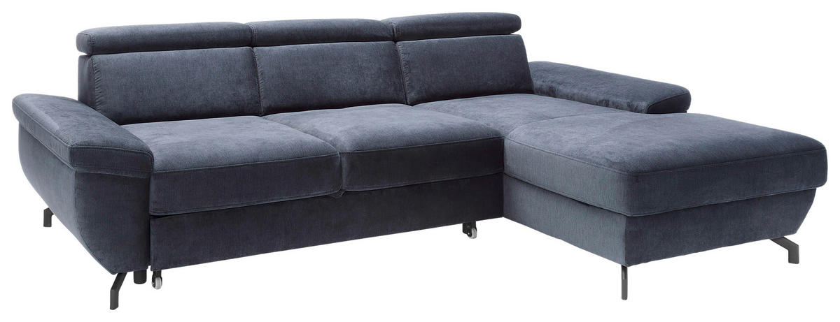 ECKSOFA RIMA Dunkelblau Velours  - Silberfarben/Dunkelblau, MODERN, Textil/Metall (262/182cm) - Trendmanufaktur