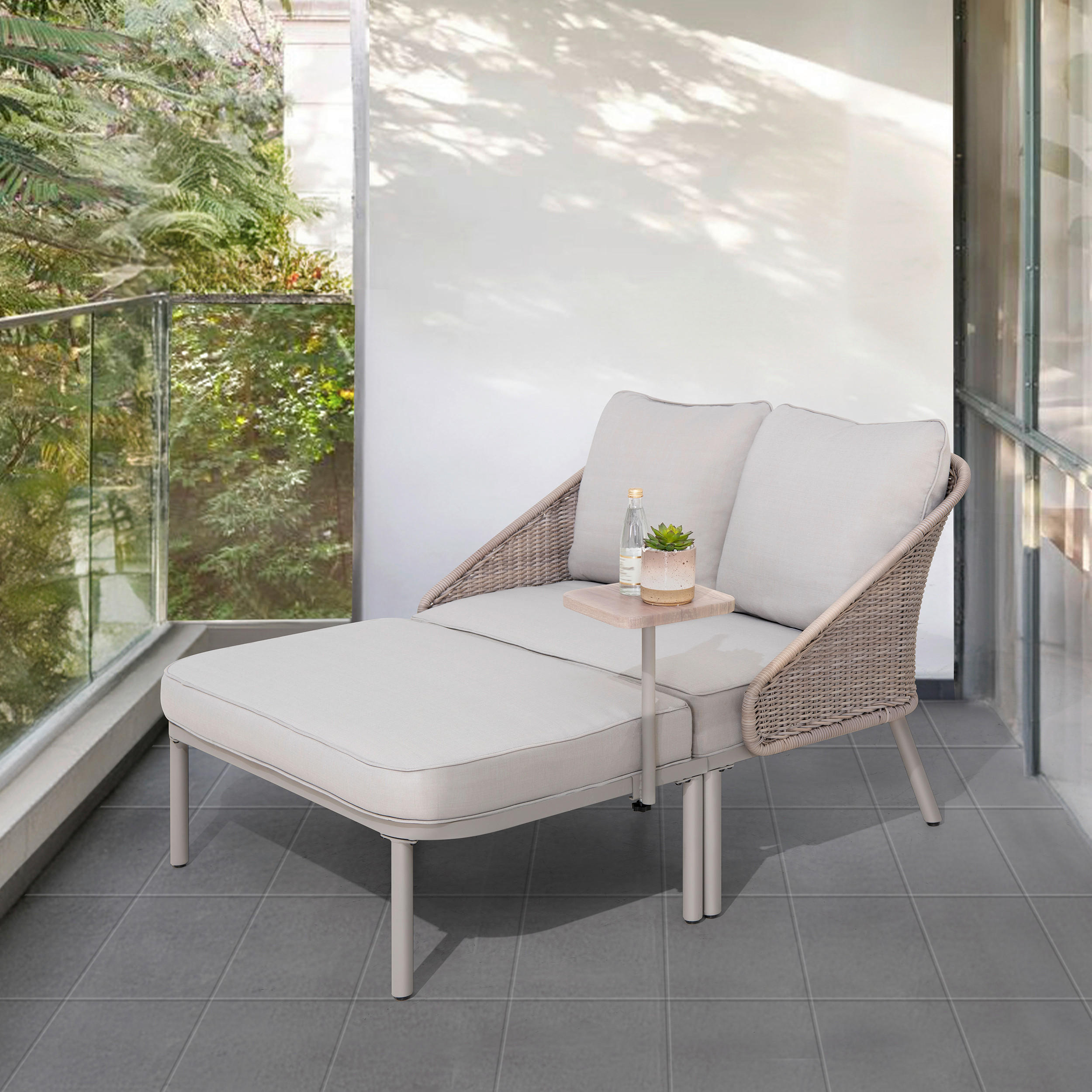 DOPPELLIEGE 142/82/128 cm  - Naturfarben/Grau, Basics, Holz/Kunststoff (142/82/128cm) - Modante